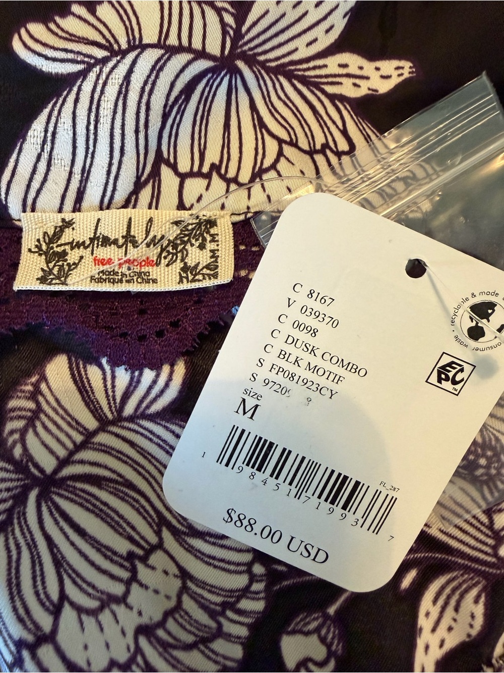 New! Free People Beauty Sleep Floral Satin PJ Set - Black & Lilac. Size Med. - Picture 4 of 9